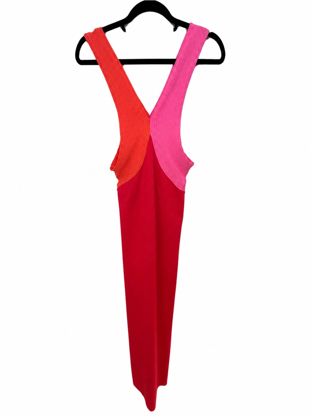 BCBG Pink and Red Colorblock One-Shoulder Dress
